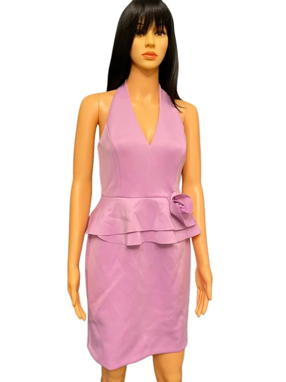 Jessica Howard Scuba Dress Orchid Pink Halter Peplum Rosette